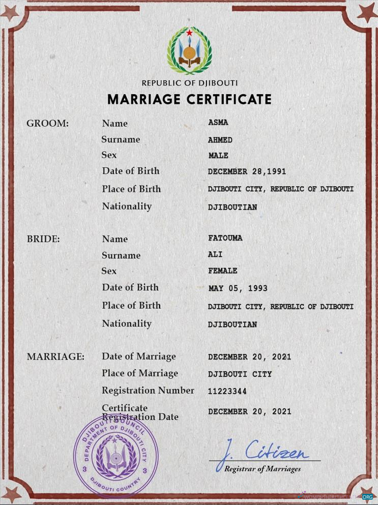Download Djibouti marriage certificate PSD template Photoshop template